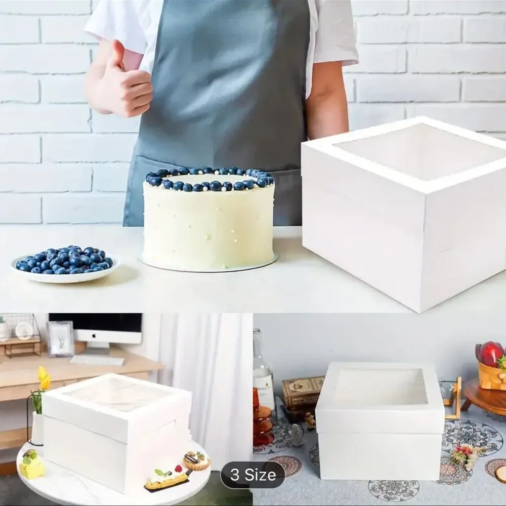 3 packs White Cake Box with Clear Lid 12 in x 12 in x 10 in